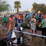 Bike fans beginning to gather outside of Kitchen Sink.